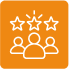 Customer group with stars representing customer satisfaction and reviews